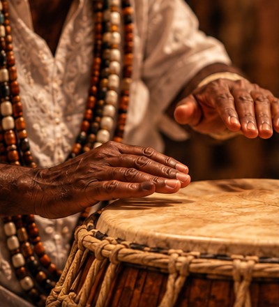 Mãos tocando tambor, fotografia aprovada